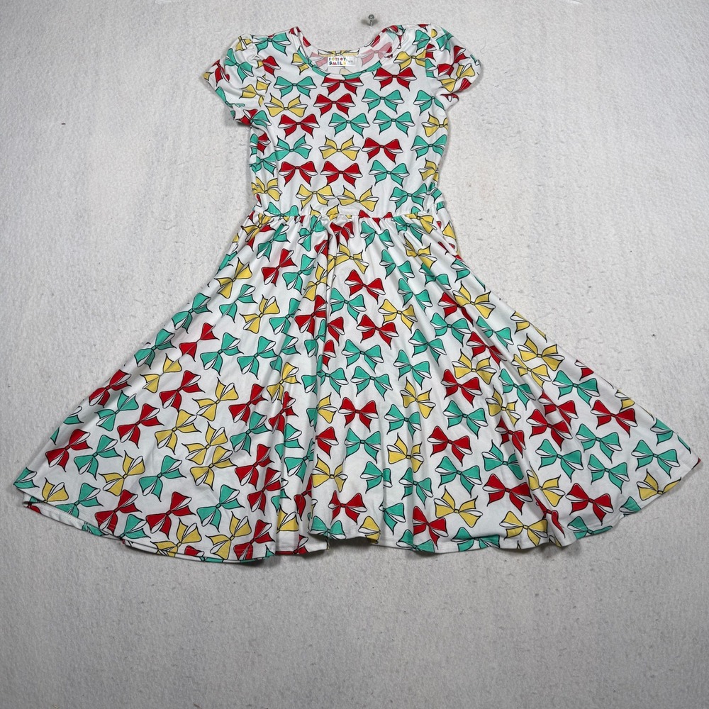DotDotSmile Girls Bow Print Short Sleeve Fit and Flare Twirly Dress Size 8/10